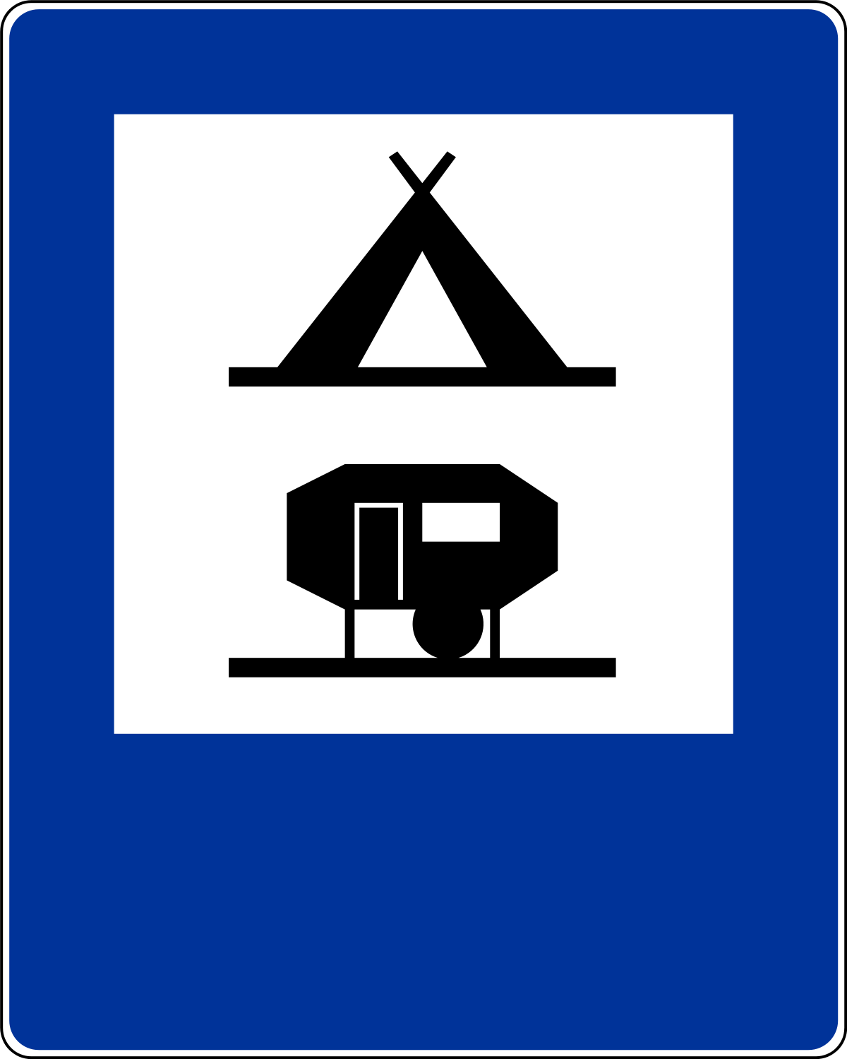 Znaki informacyjne - Obozowisko (camping) wyposażone w podłączenia elektryczne dla przyczep kempingowych D-31